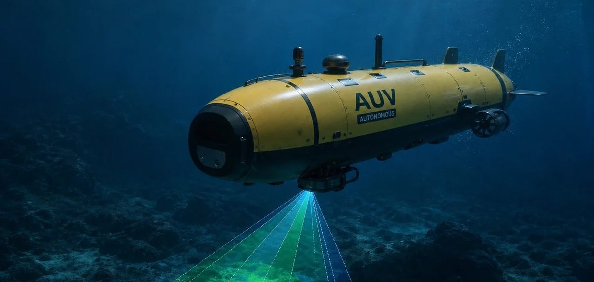 Autonomous underwater vehicle navigating the ocean