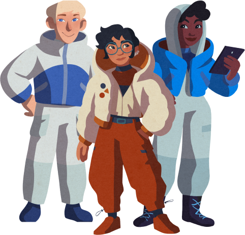 a group of young explorers posing heroically